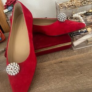Ann Taylor Red Flats with Rhinestone Detail